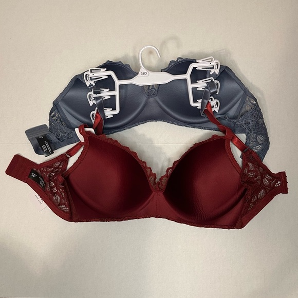 Elegant Wireless Lace Bra Set - Gray and Red - Picture 2 of 7
